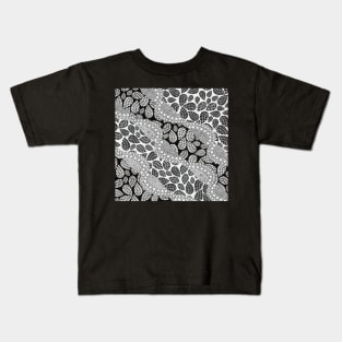 Wavy Paisley Polka Dots | Black and White Digital Illustration Kids T-Shirt